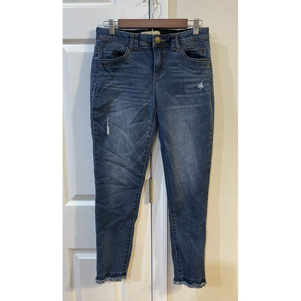 Democracy Ab Technology Jeans Women's Sz 6 Distressed Medium Wash Frayed Hem